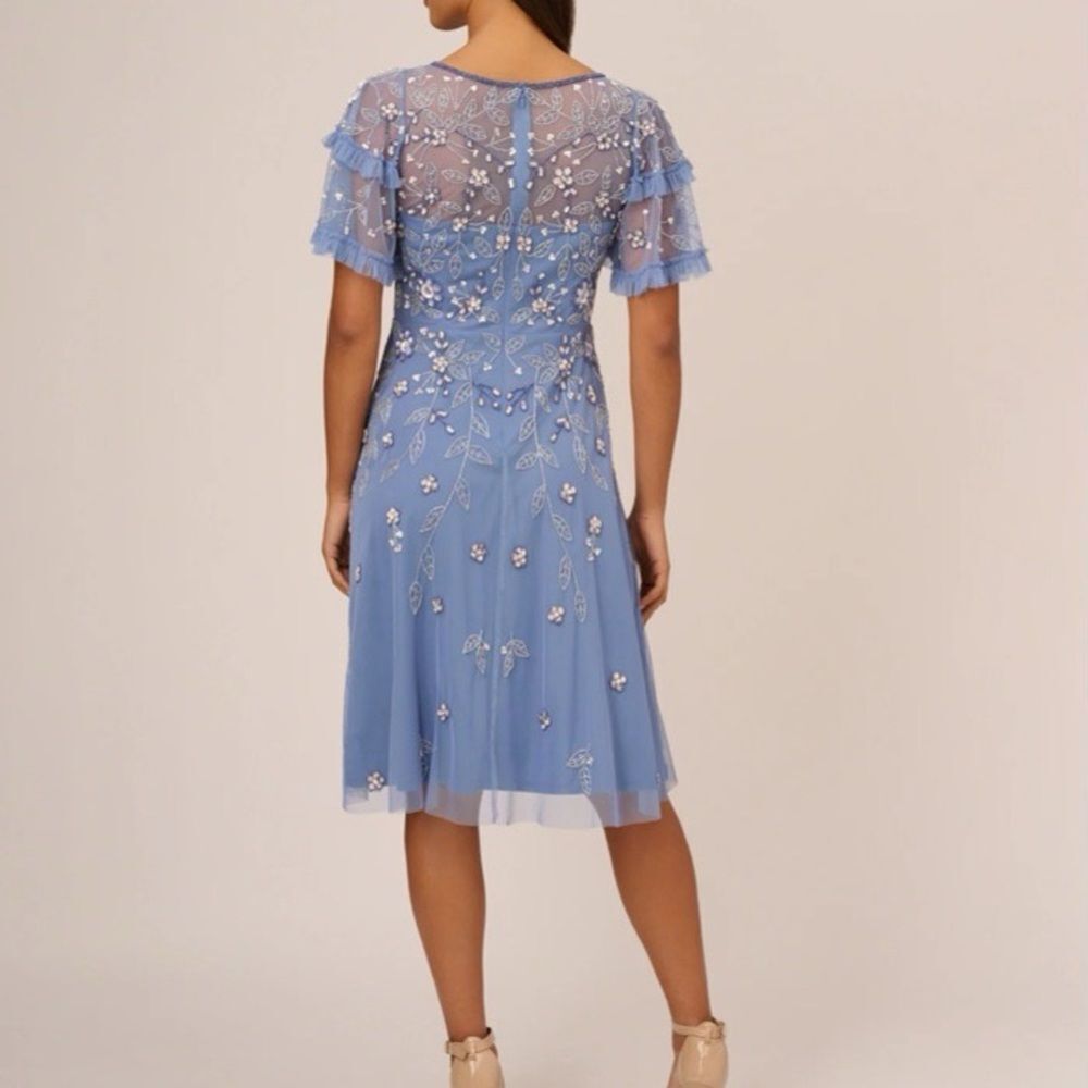 Adrianna Papell beaded midi dress in french Blue - Picture 2 of 6
